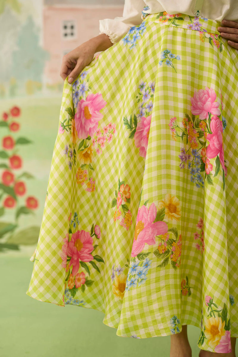 Like a Song Silk Shirt and Skirt Set silk co-ord set by Nadiya Paar in off white, green for women Worldwide