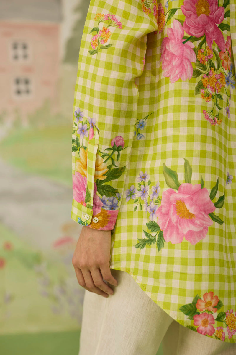 Nice Day Linen Shirt Lime Green linen top/shirt by Nadiya Paar in green for women Worldwide
