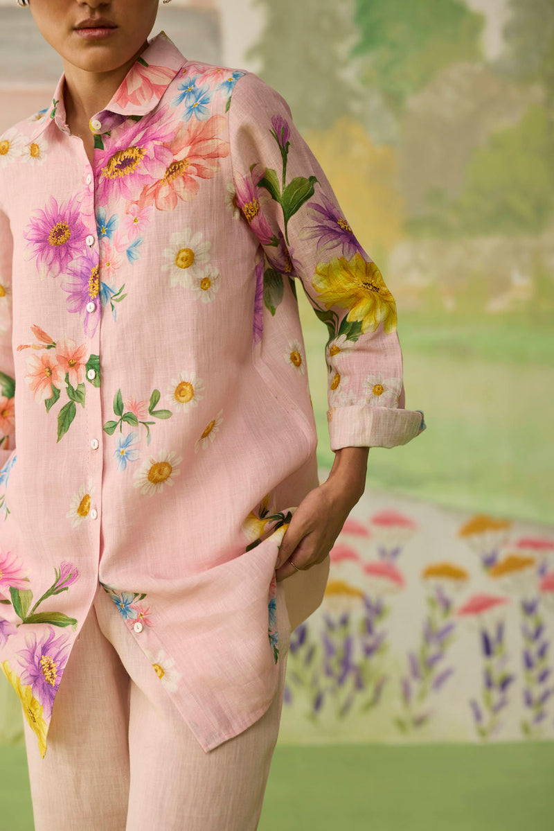 Nice Day Linen Shirt Pink linen top/shirt by Nadiya Paar in pink for women Worldwide