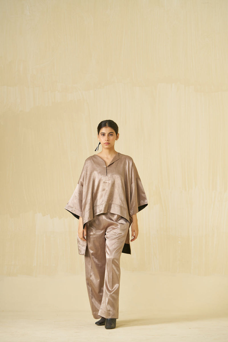 Pigeon Pants-Taupe mashru silk pant/trouser by Stoique in taupe for women Worldwide