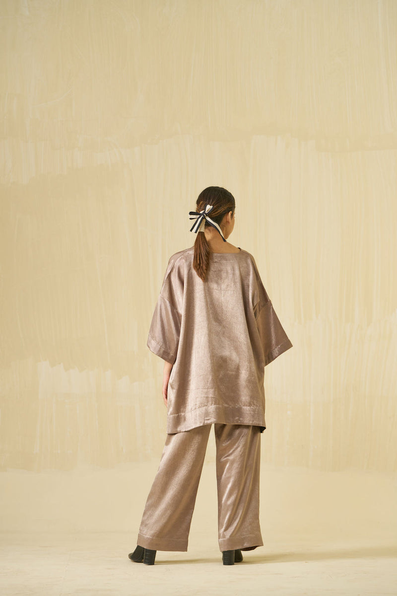 Pigeon Pants-Taupe mashru silk pant/trouser by Stoique in taupe for women Worldwide
