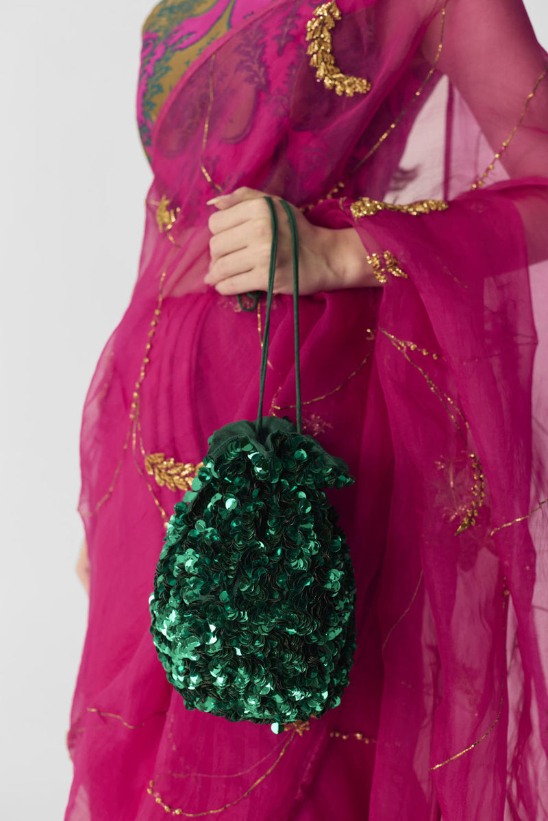 PINK EMBROIDERED SAREE organza by Yam in pink color for women Worldwide