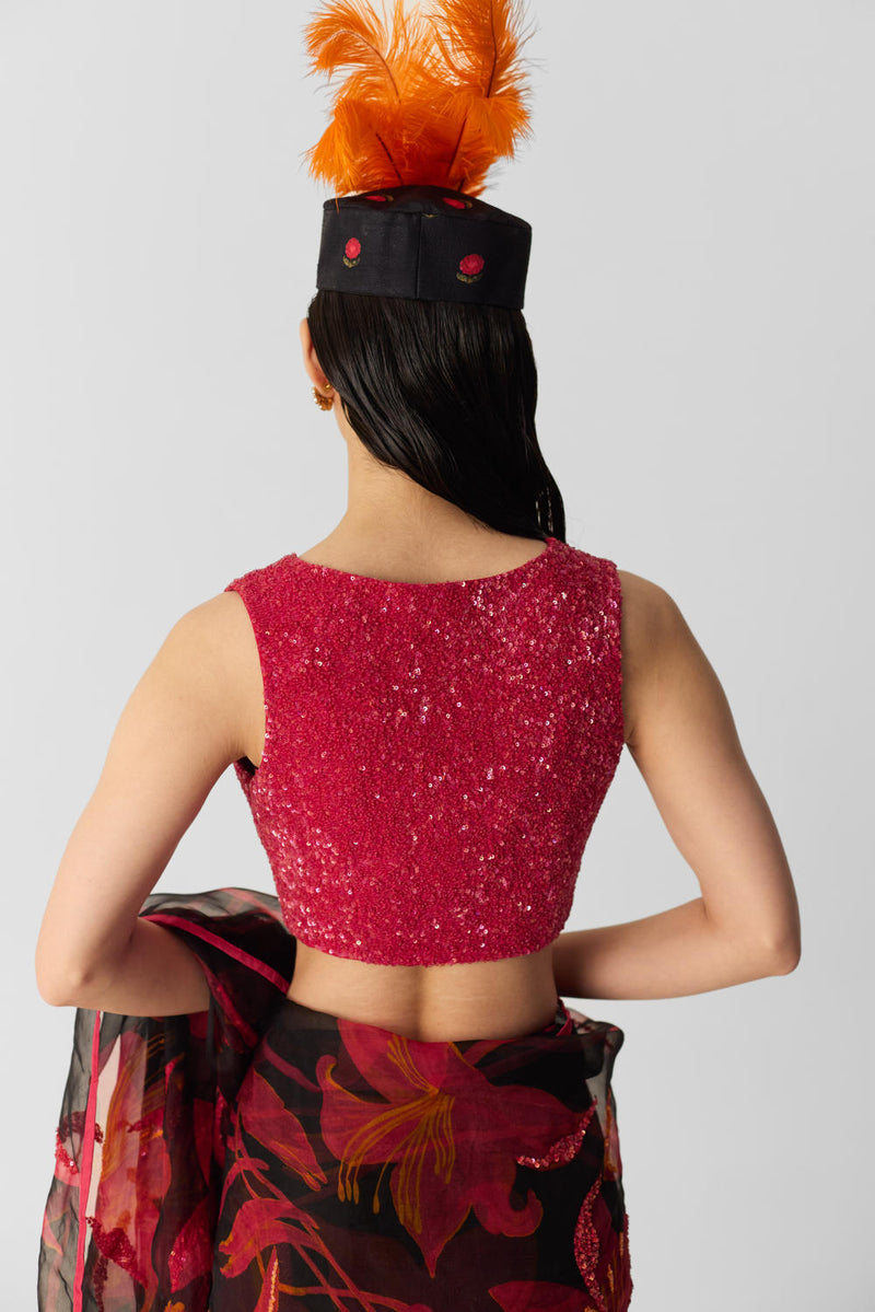 PINK SEQUIN BLOUSE by Yam in pink color for women Worldwide