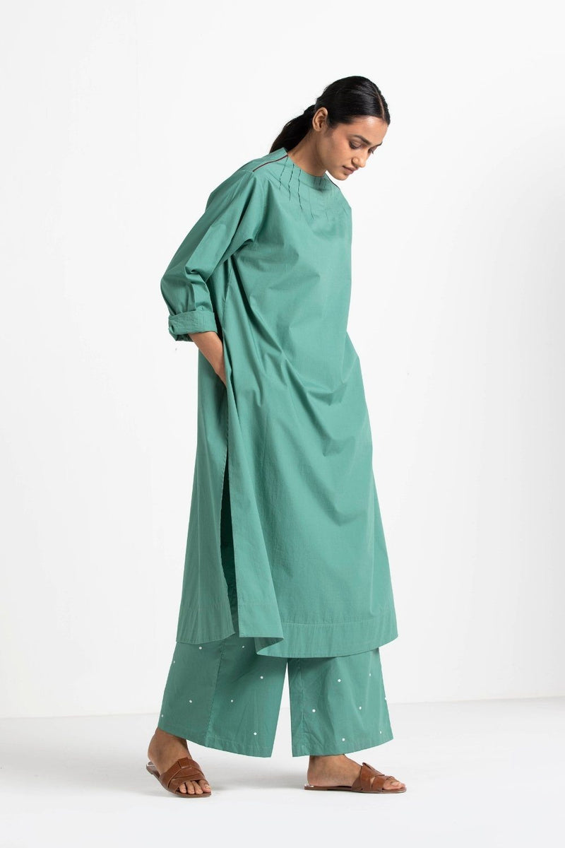 Pintuck Neck Tunic Mineral Green by THREE for women Worldwide