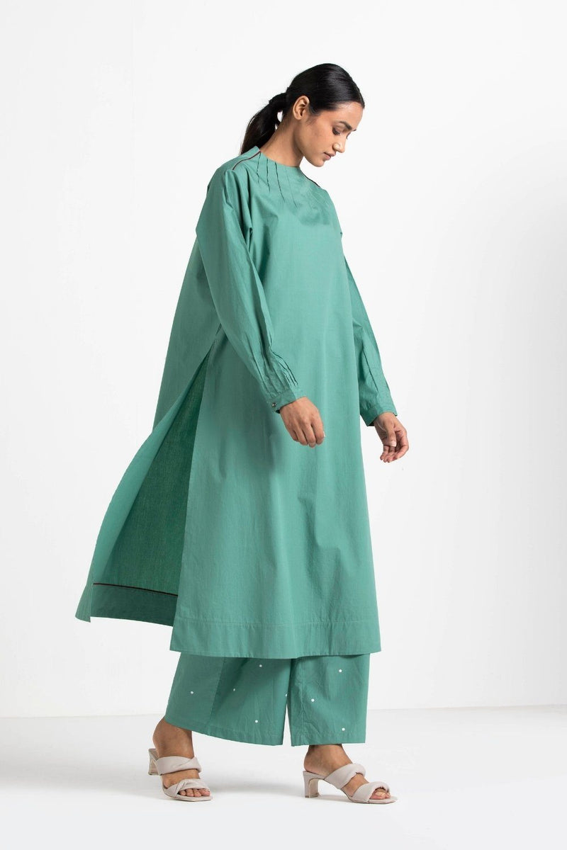 Pintuck Neck Tunic Mineral Green by THREE for women Worldwide