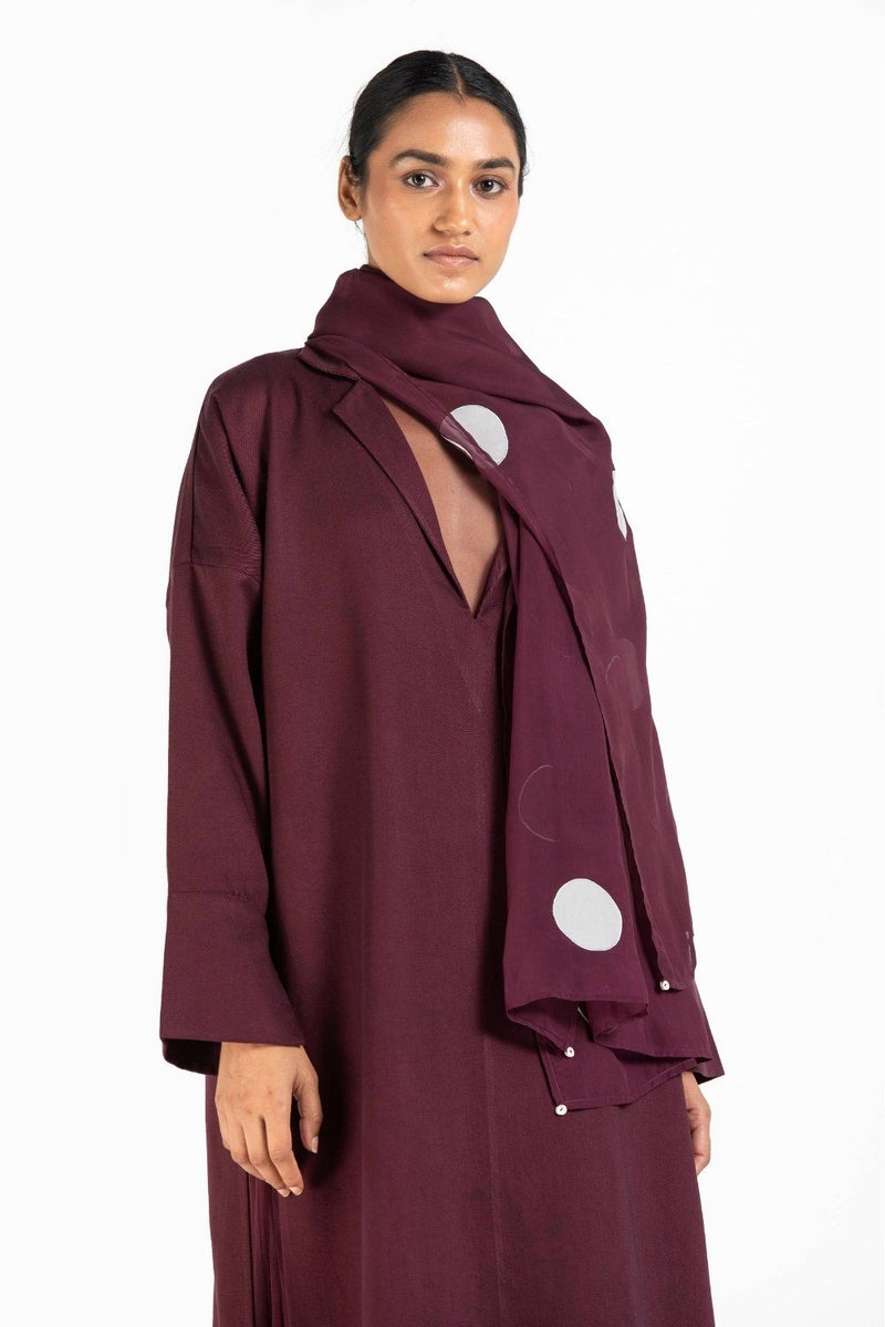 Polka Applique Scarf Wine by THREE for women Worldwide