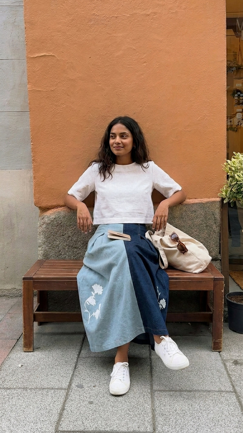 Judy Denim Panelled Skirt denim skirt by Doodlage in blue for women Worldwide