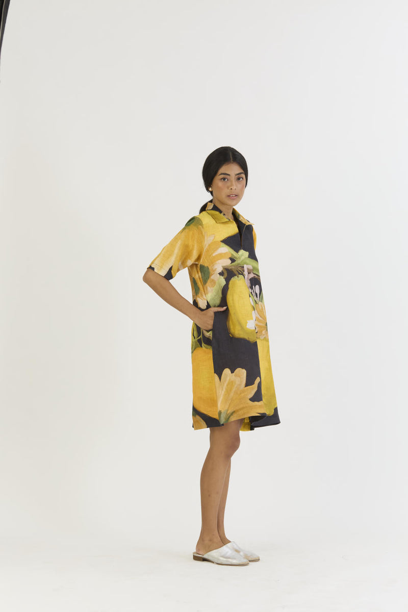 POMELLO SHORT COLLARED DRESS by Yam in yellow color for women Worldwide
