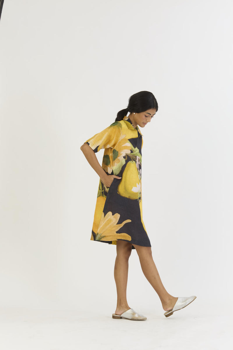 POMELLO SHORT COLLARED DRESS by Yam in yellow color for women Worldwide