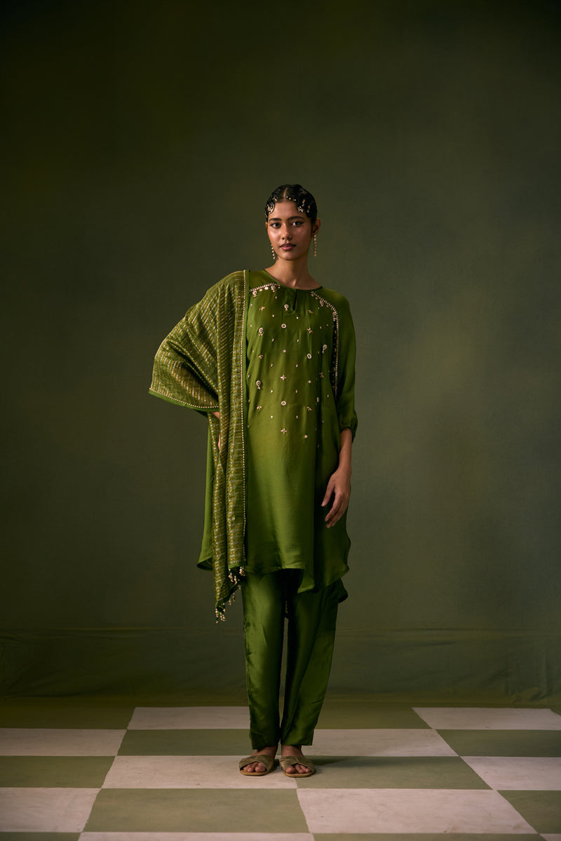Acove Antifit Kurta Set vegan satin, organza satin kurta/kurta set by PRAHNAAYA in musturd yellow for women Worldwide