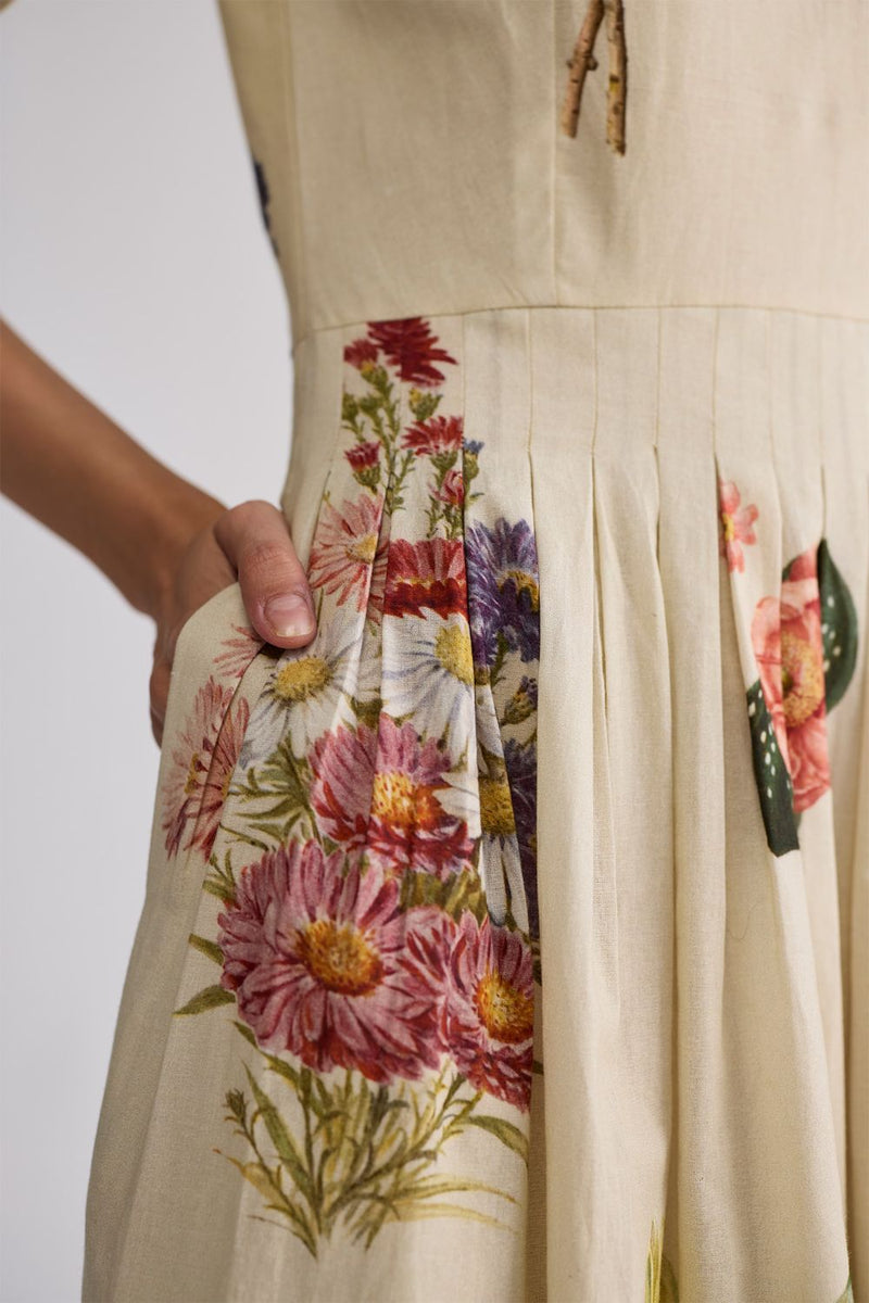 PRIMAVERA HALF PLEATED DRESS poplin dress by YAM in off white for women Worldwide