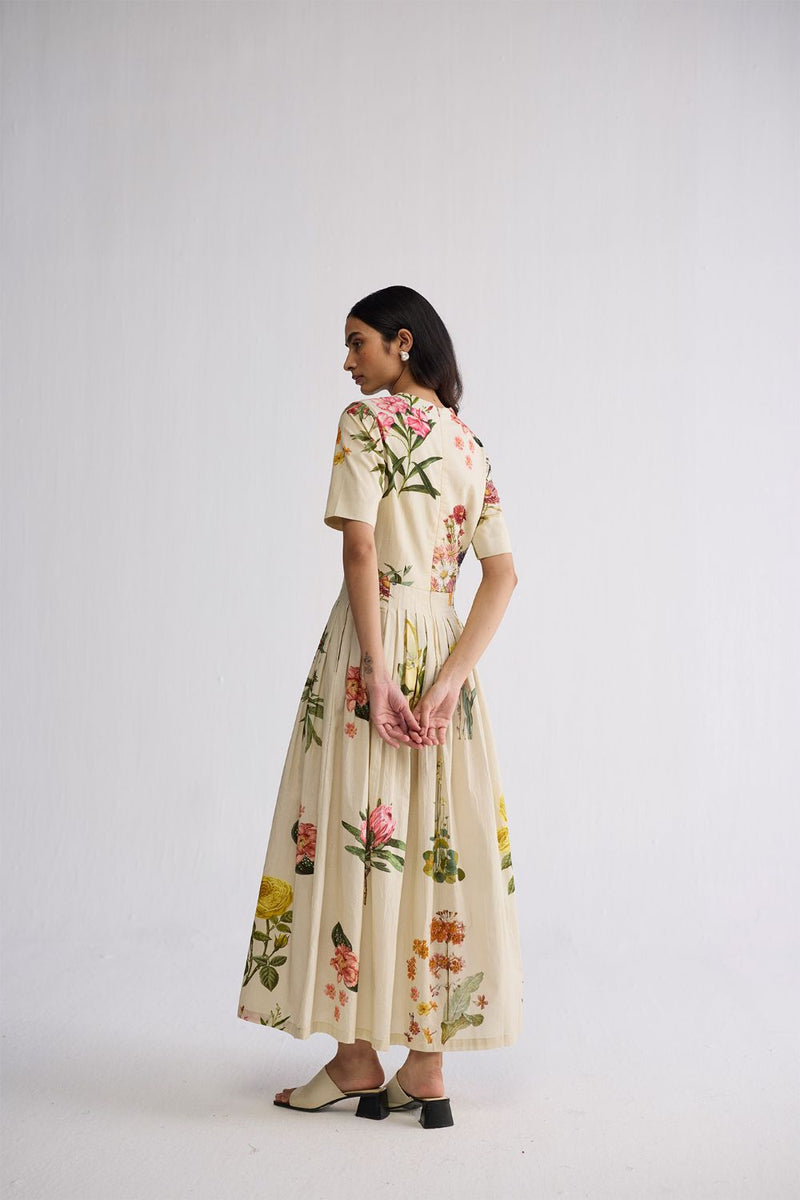 PRIMAVERA HALF PLEATED DRESS poplin dress by YAM in off white for women Worldwide