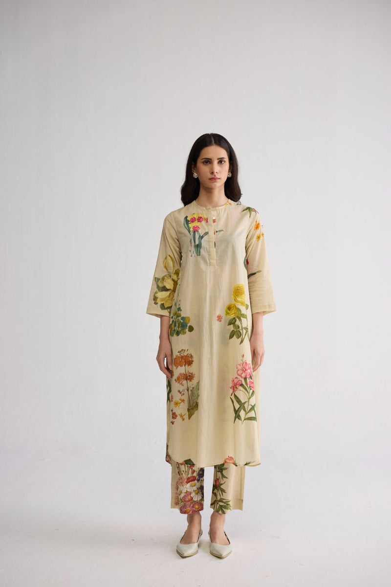 PRIMAVERA LONG KURTA SET cotton cambric kurta/kurta set by YAM in off white for women Worldwide