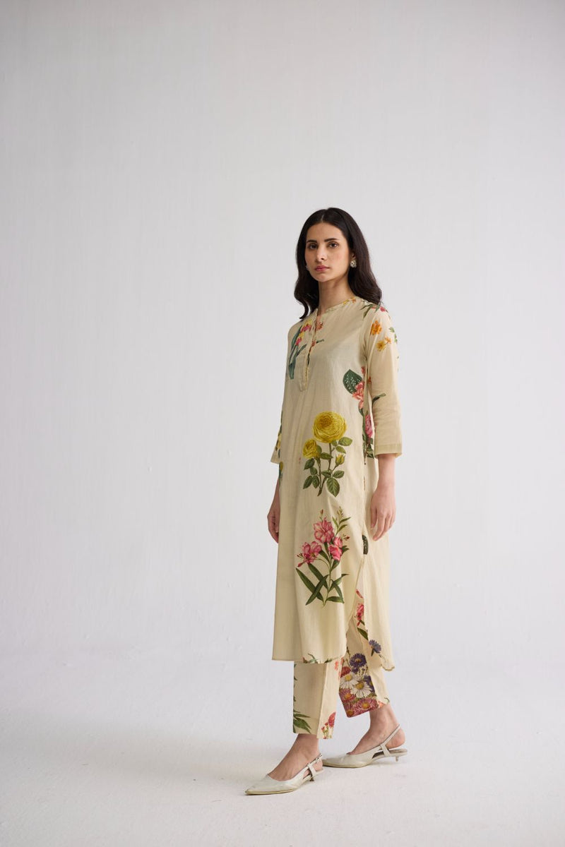 PRIMAVERA LONG KURTA SET cotton cambric kurta/kurta set by YAM in off white for women Worldwide