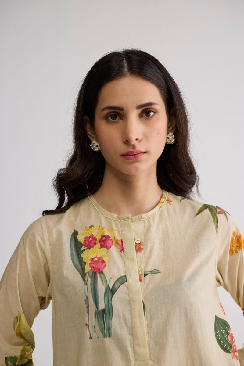 PRIMAVERA LONG KURTA SET cotton cambric kurta/kurta set by YAM in off white for women Worldwide