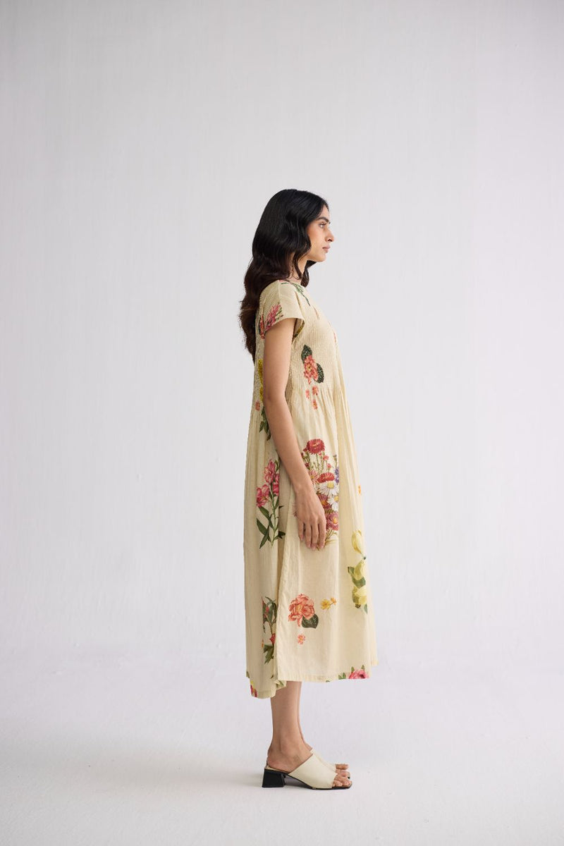 PRIMAVERA COTTON PINTUCKS DRESS cotton cambric dress by YAM in off white for women Worldwide