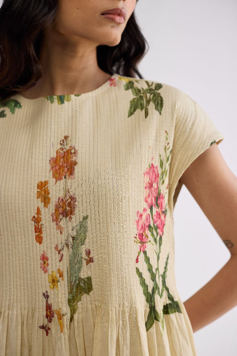 PRIMAVERA COTTON PINTUCKS DRESS cotton cambric dress by YAM in off white for women Worldwide