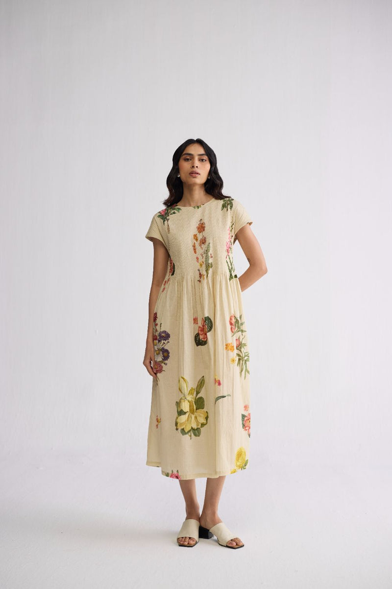 PRIMAVERA COTTON PINTUCKS DRESS cotton cambric dress by YAM in off white for women Worldwide
