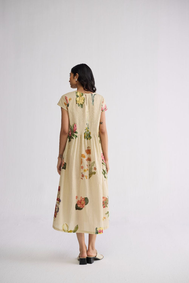 PRIMAVERA COTTON PINTUCKS DRESS cotton cambric dress by YAM in off white for women Worldwide