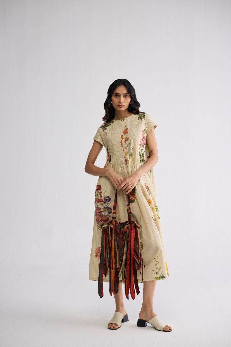 PRIMAVERA COTTON PINTUCKS DRESS cotton cambric dress by YAM in off white for women Worldwide