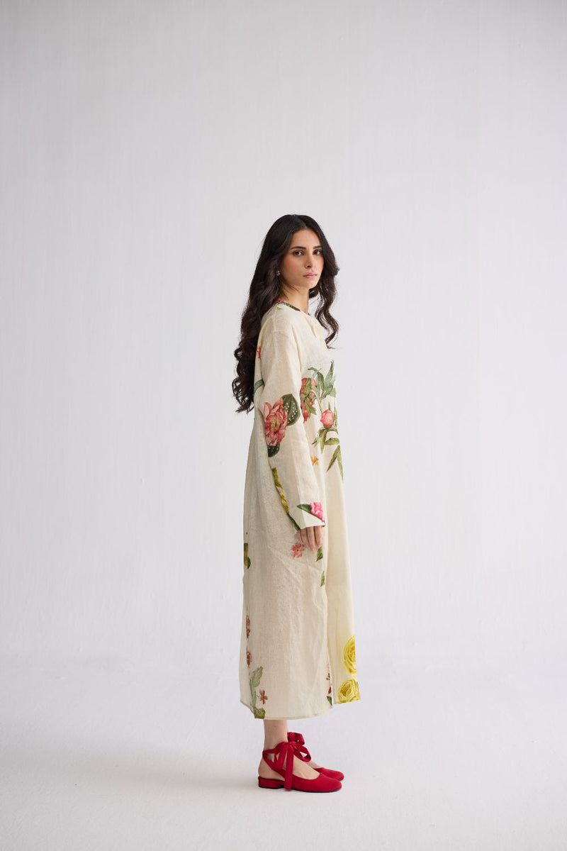 PRIMAVERA LINEN SHIRT DRESS linen dress by YAM in off white for women Worldwide