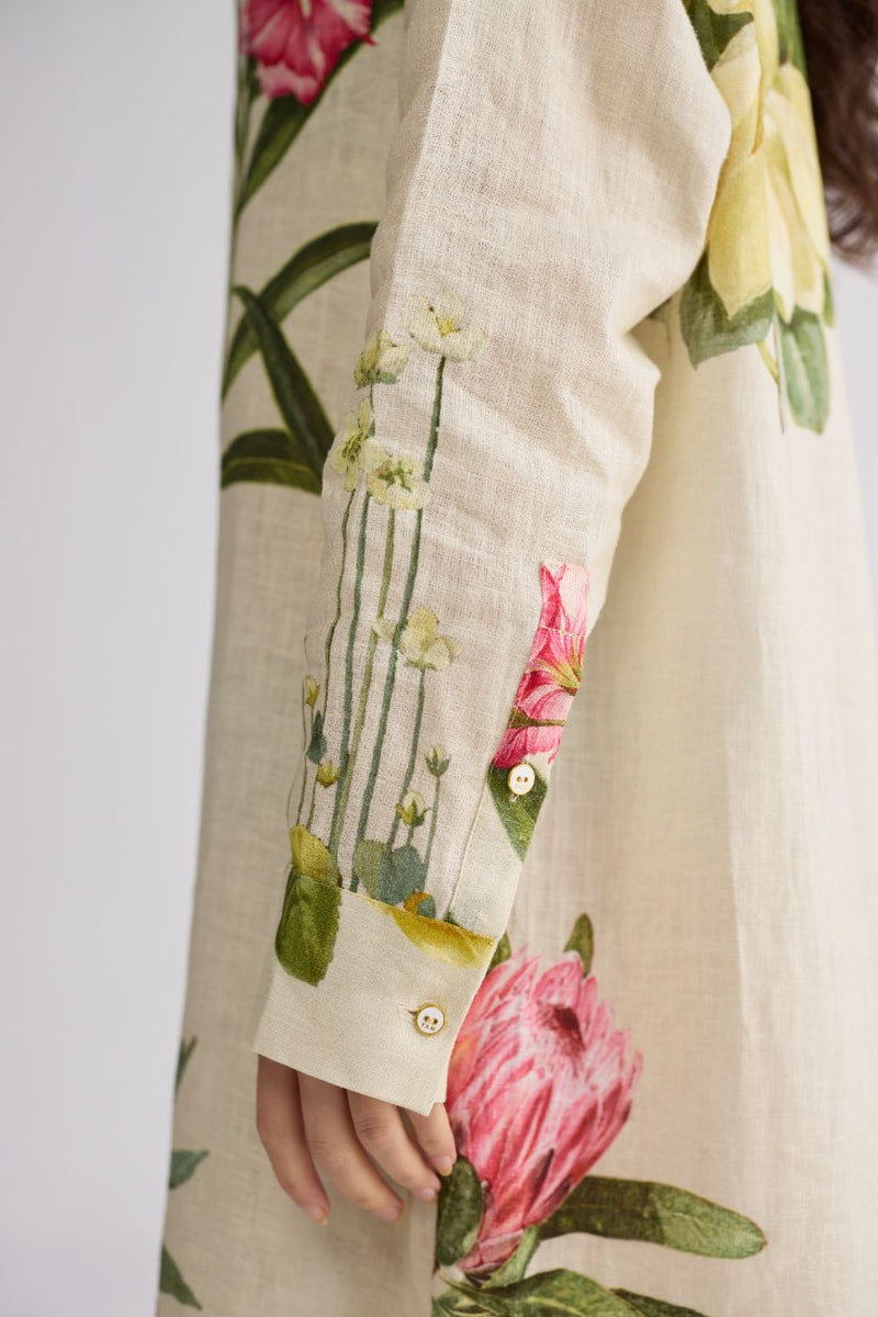 PRIMAVERA LINEN SHIRT DRESS linen dress by YAM in off white for women Worldwide