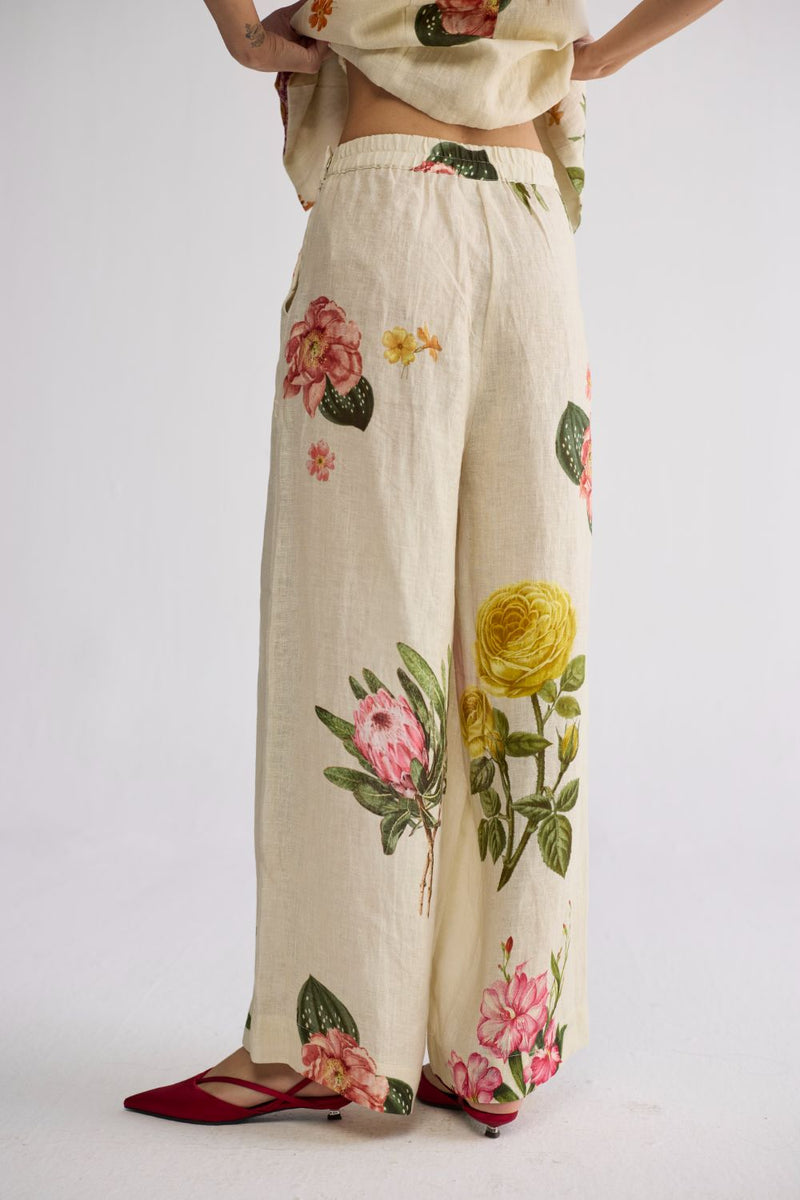 PRIMAVERA PANELLED WAISTCOAT & PANTS SET linen co-ord set by YAM in off white for women Worldwide