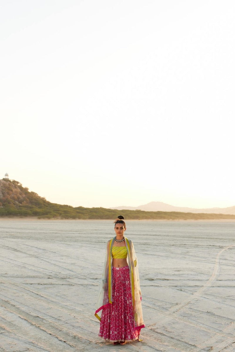 PRINTED MAGENTA LAHENGA SET Kurta Sets by Rajiramniq for women Worldwide