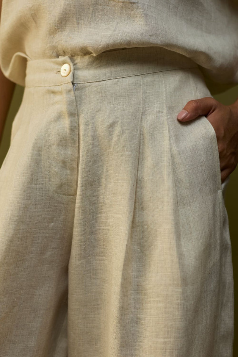Mekko Pleated Linen Trousers - Off White by Manan for Worldwide