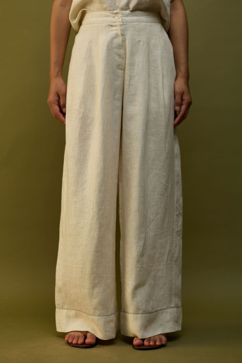 Mekko Pleated Linen Trousers - Off White by Manan for Worldwide