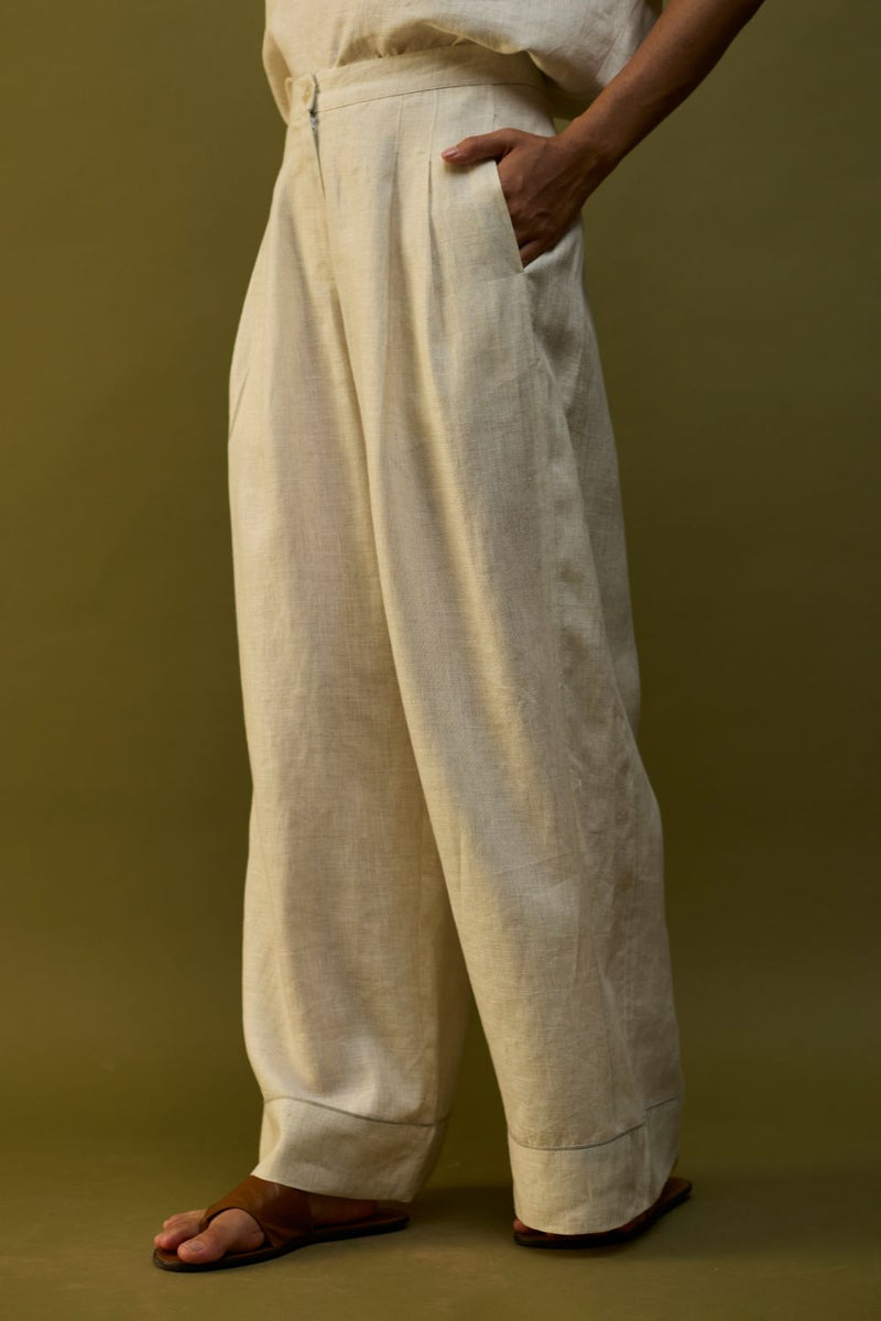 Mekko Pleated Linen Trousers - Off White by Manan for Worldwide