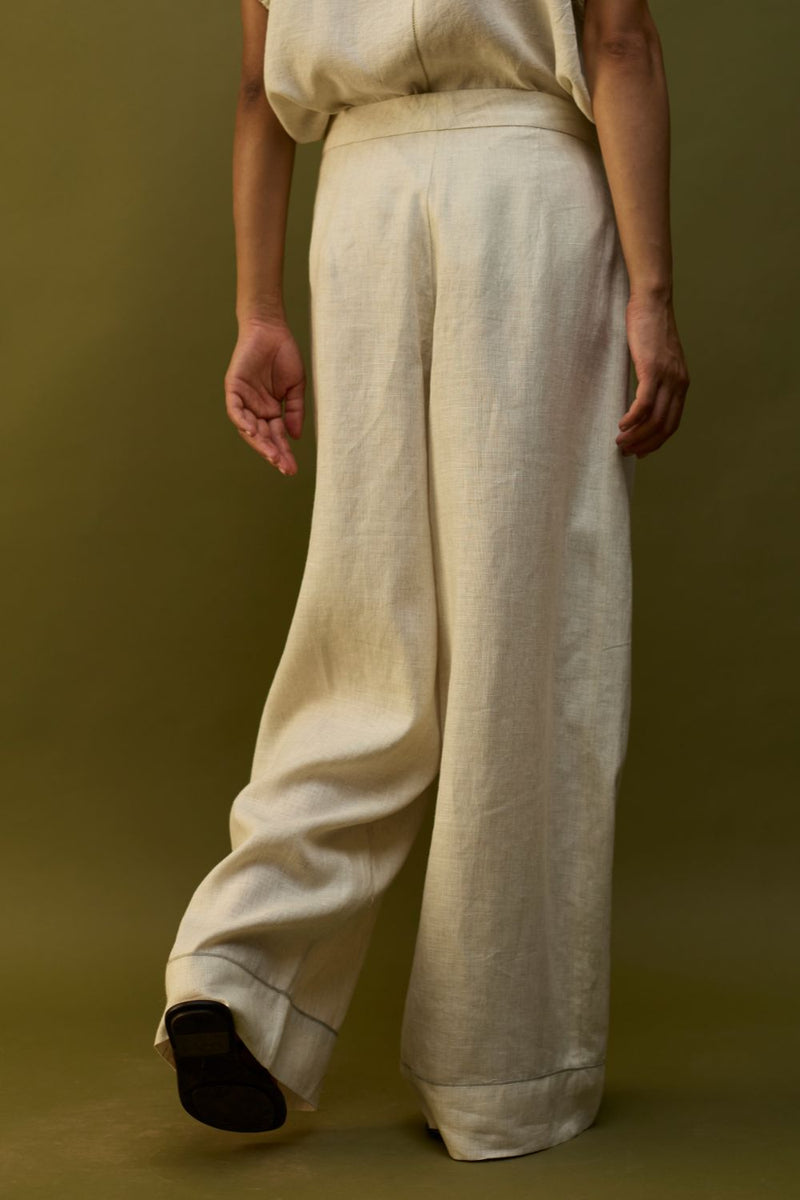 Mekko Pleated Linen Trousers - Off White by Manan for Worldwide