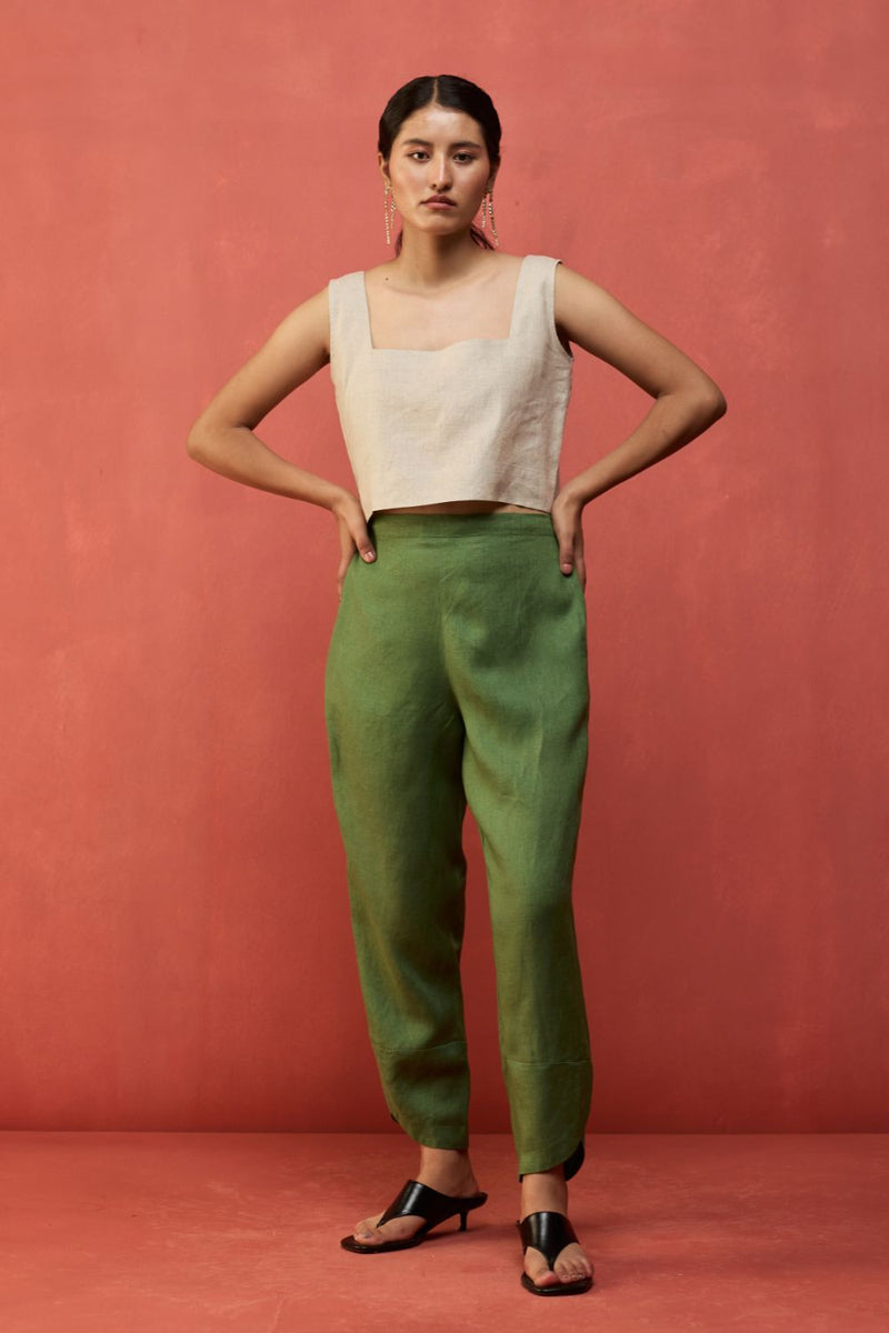 Ikis Overlapping Hem Linen Pants - Fern Green by Manan for Worldwide