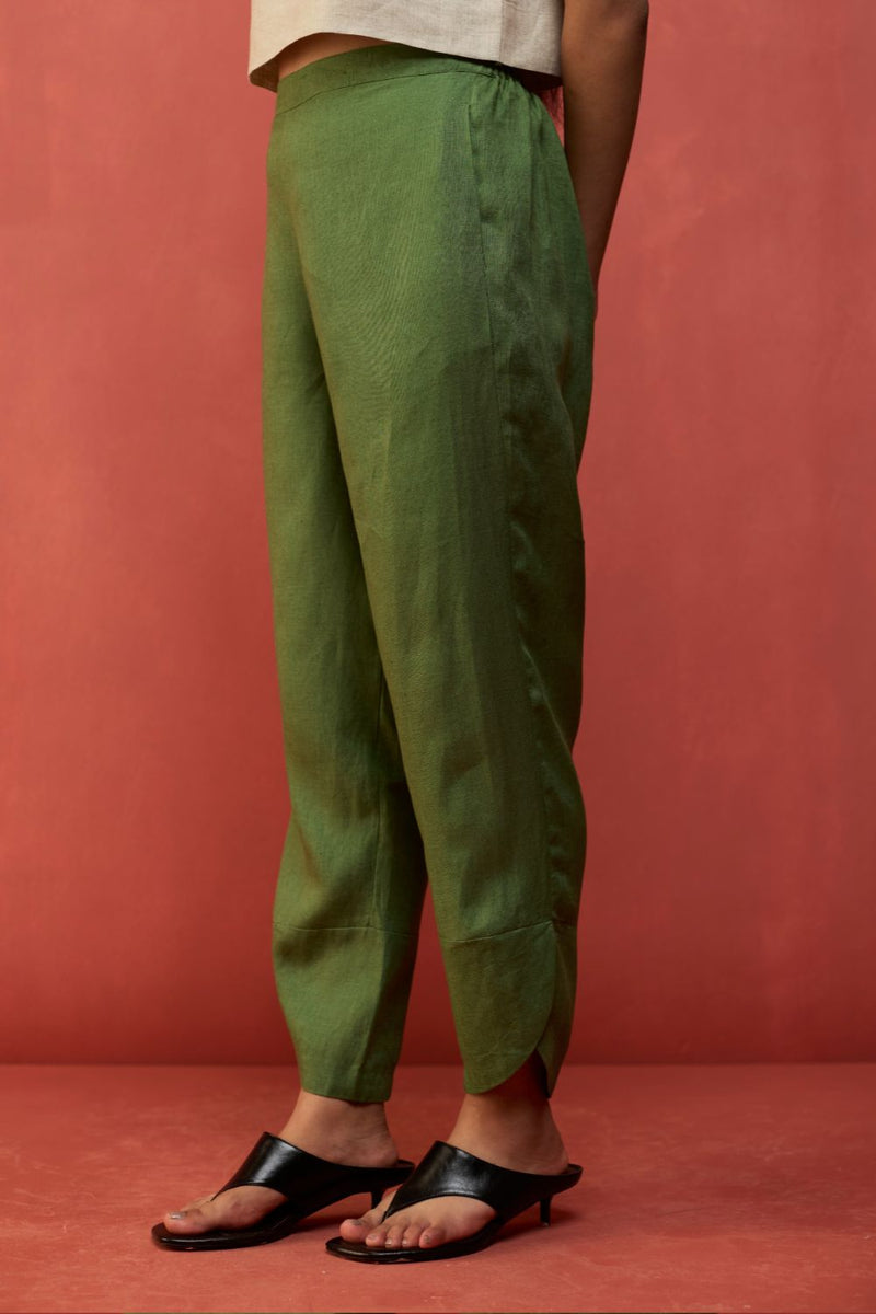Ikis Overlapping Hem Linen Pants - Fern Green by Manan for Worldwide