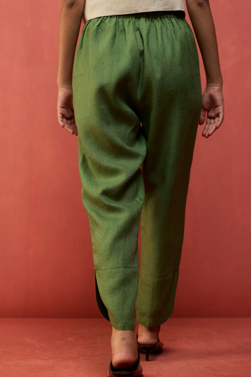 Ikis Overlapping Hem Linen Pants - Fern Green by Manan for Worldwide