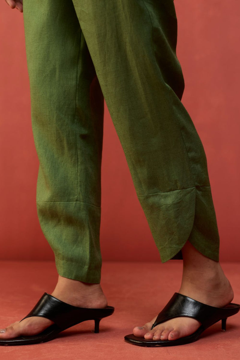 Ikis Overlapping Hem Linen Pants - Fern Green by Manan for Worldwide