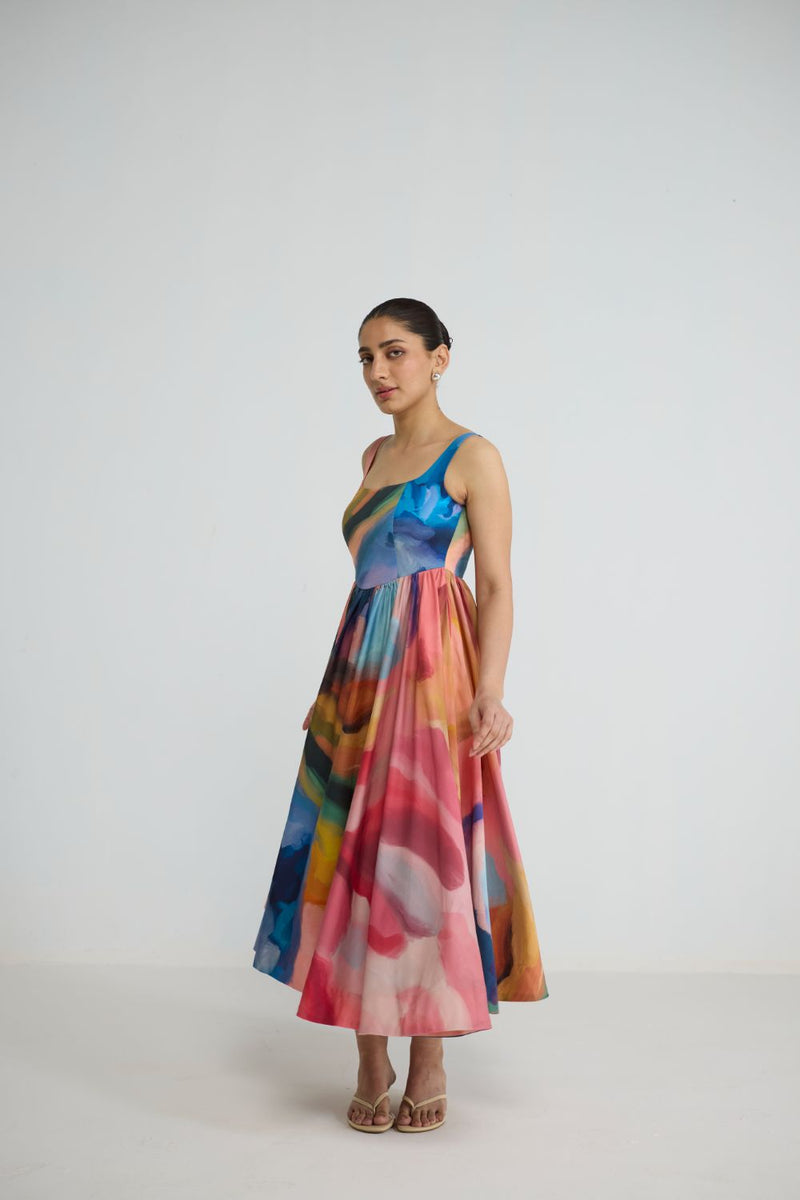 RAINBOW GARDEN CHERRY DRESS cotton satin dress by YAM in multicolor for women Worldwide