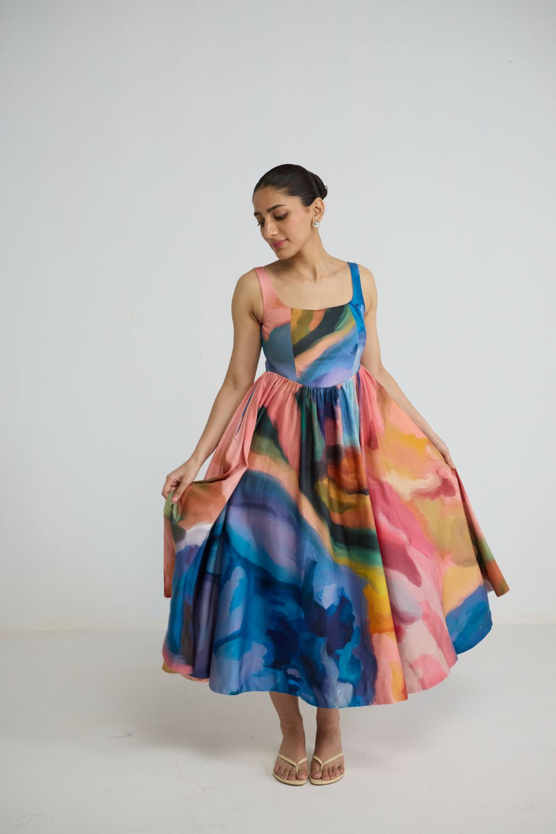 RAINBOW GARDEN CHERRY DRESS cotton satin dress by YAM in multicolor for women Worldwide