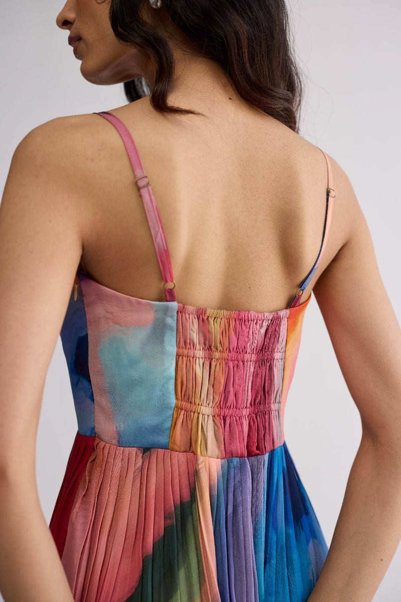 RAINBOW GARDEN CREPE COWL BRALETTE DRESS crepe dress by YAM in multicolor for women Worldwide