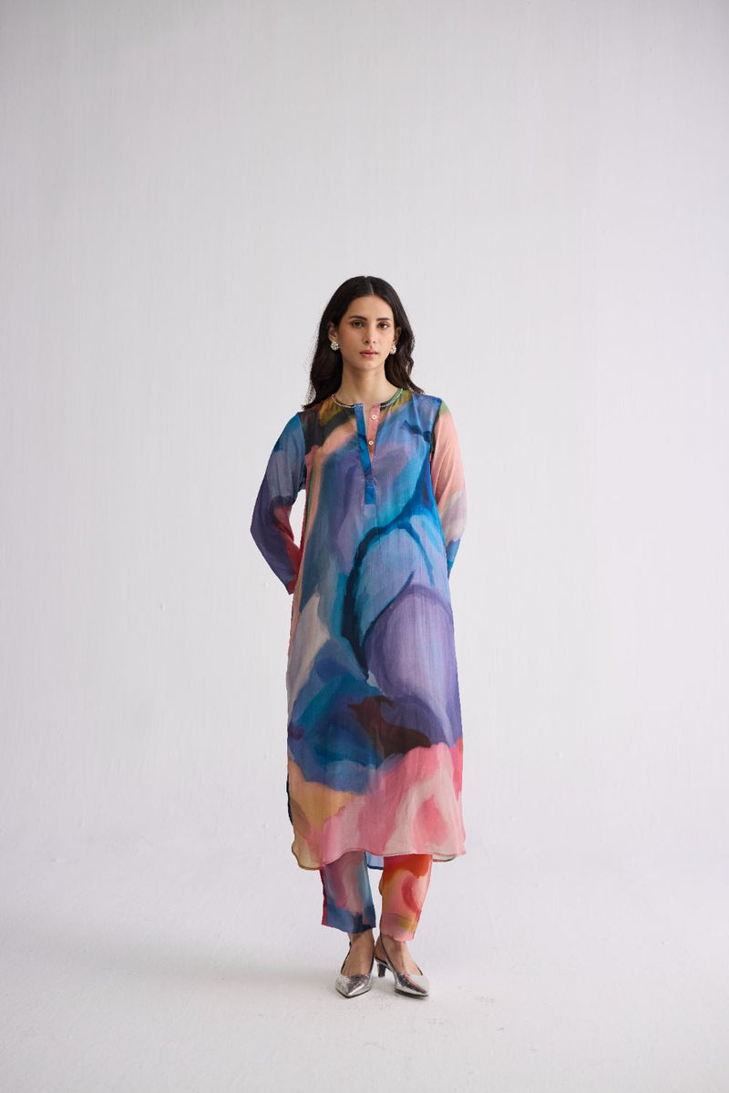 RAINBOW GARDEN LONG KURTA SET crepe kurta/kurta set by YAM in multicolor for women Worldwide