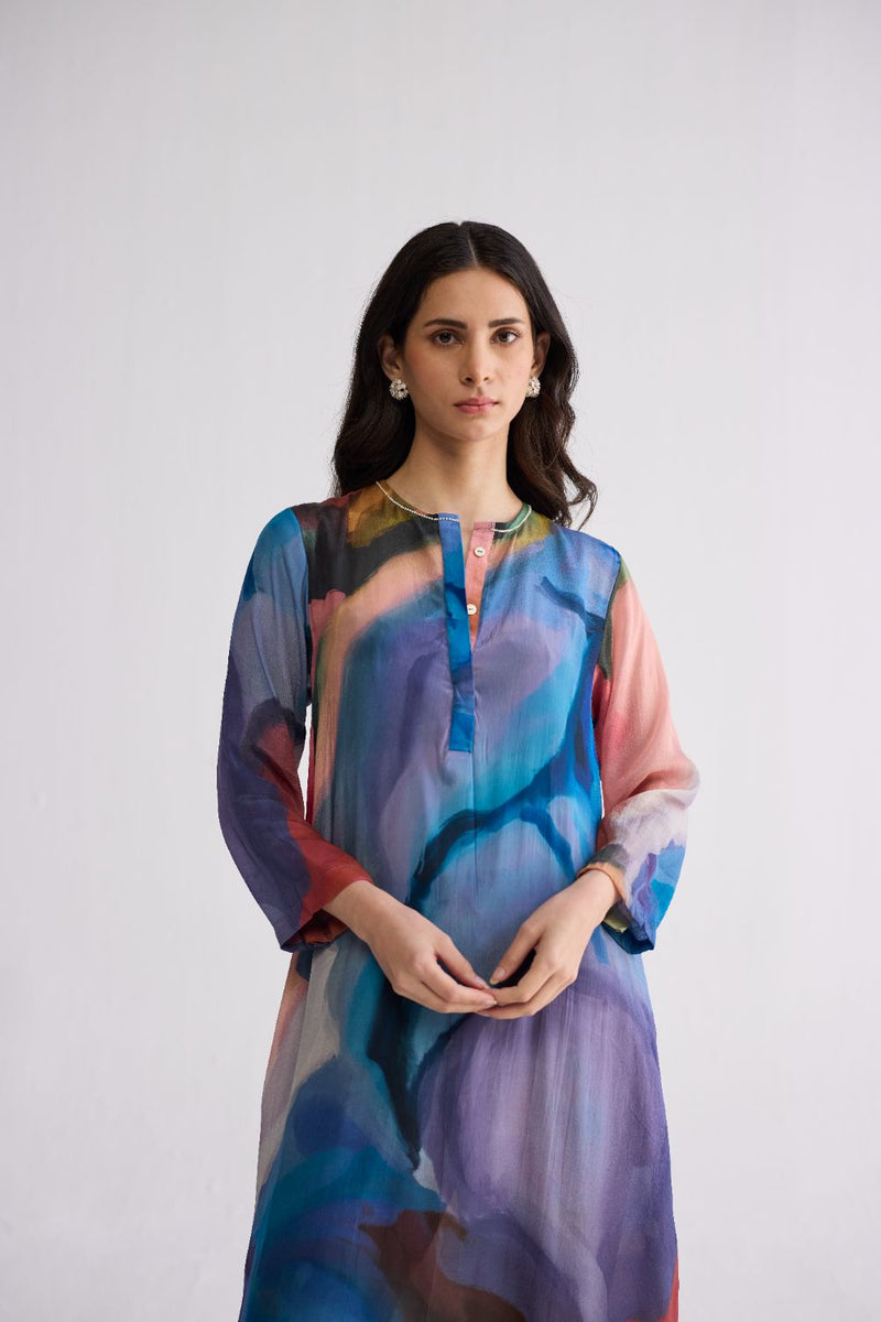 RAINBOW GARDEN LONG KURTA SET crepe kurta/kurta set by YAM in multicolor for women Worldwide
