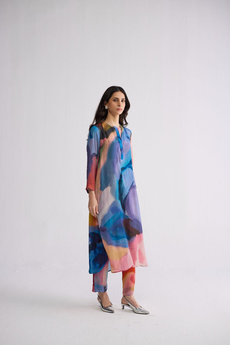 RAINBOW GARDEN LONG KURTA SET crepe kurta/kurta set by YAM in multicolor for women Worldwide