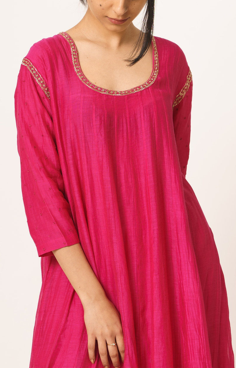 Rani Pink Aayat Kurta and Pant Set with Resham and Dabka Embroidery Fashion DOT