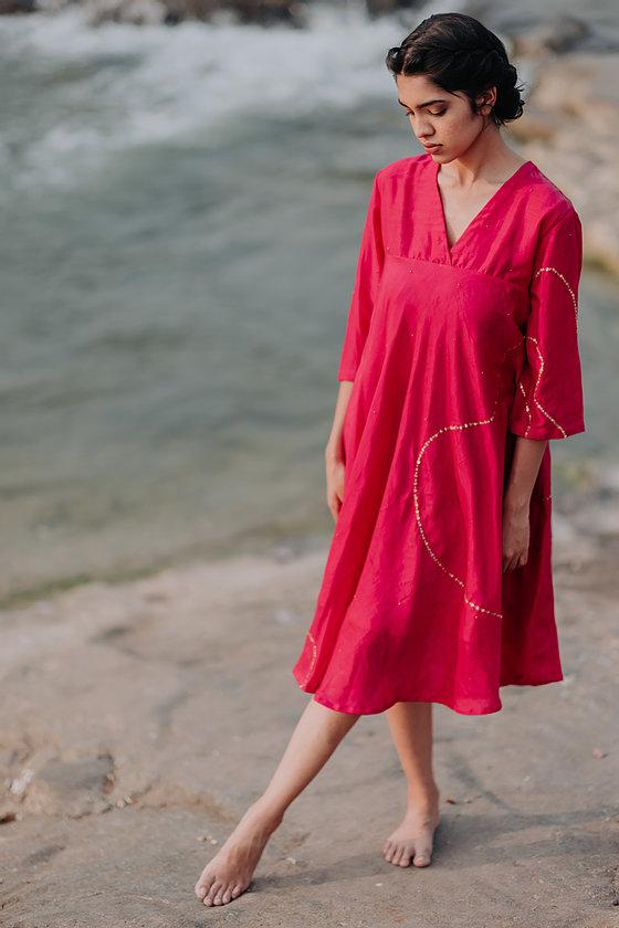 Rani Pink Maheem Kurta by Nirjara in white color for women Worldwide