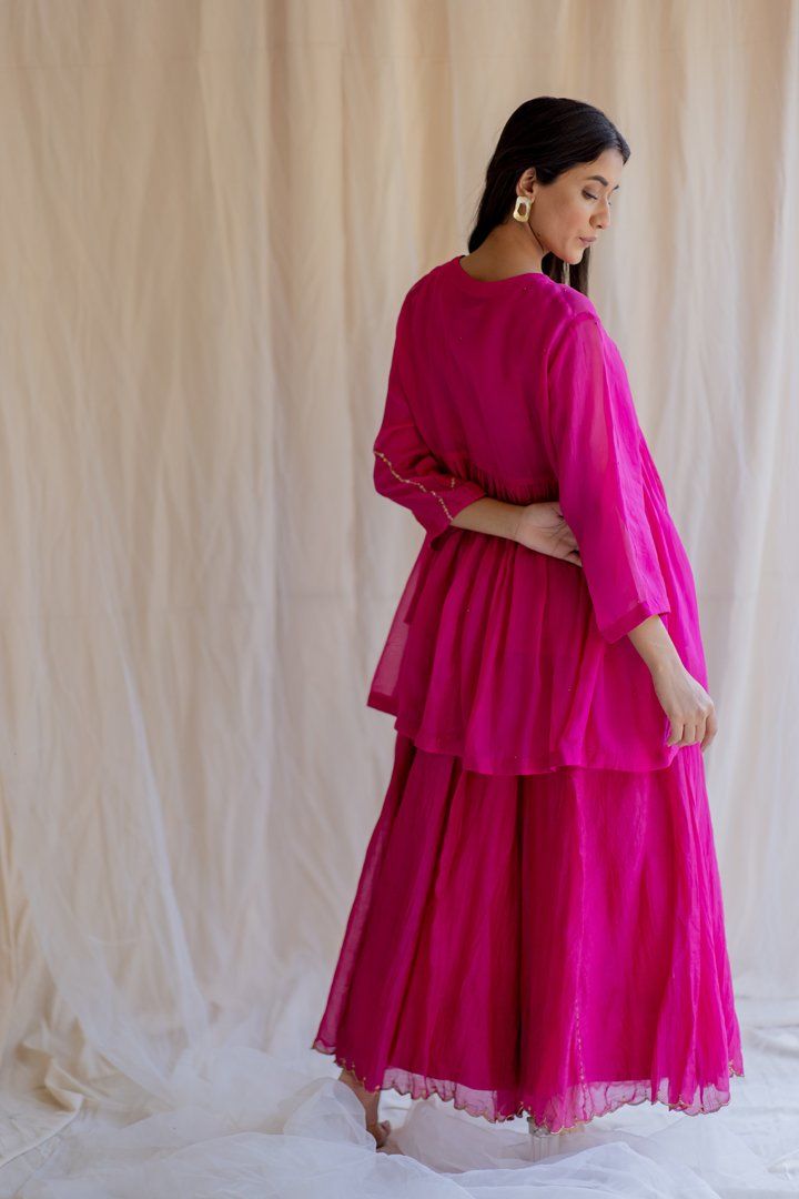 Rani Pink Nayab Gharara Set by Nirjara for women Worldwide