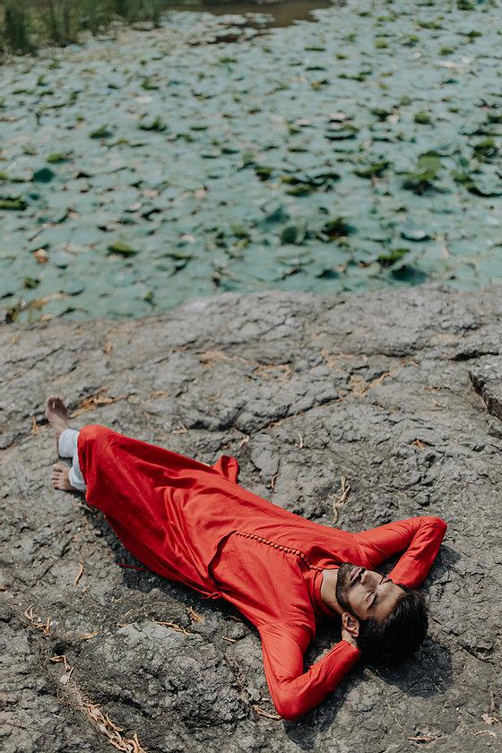 Red Angrakha Kurta by Nirjara Men for men Worldwide