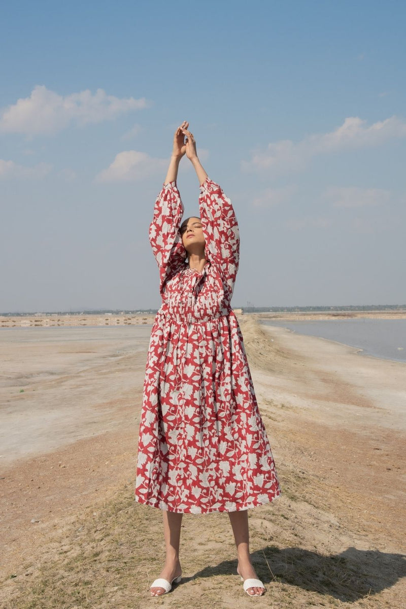 Red Lilies Gather Dress Top & Tunics,Dress by Marche for women Worldwide