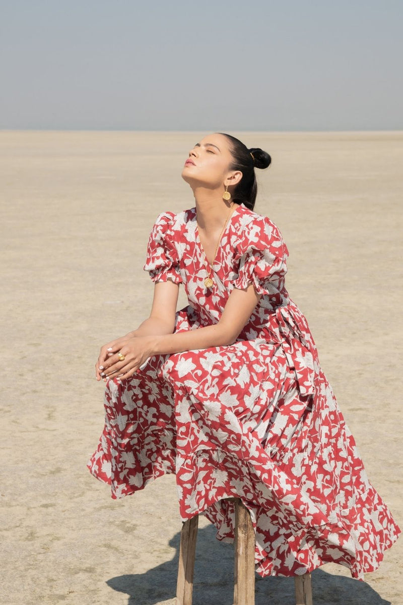 Red Lilies Tier Wrap Dress Top & Tunics,Dress by Marche for women Worldwide