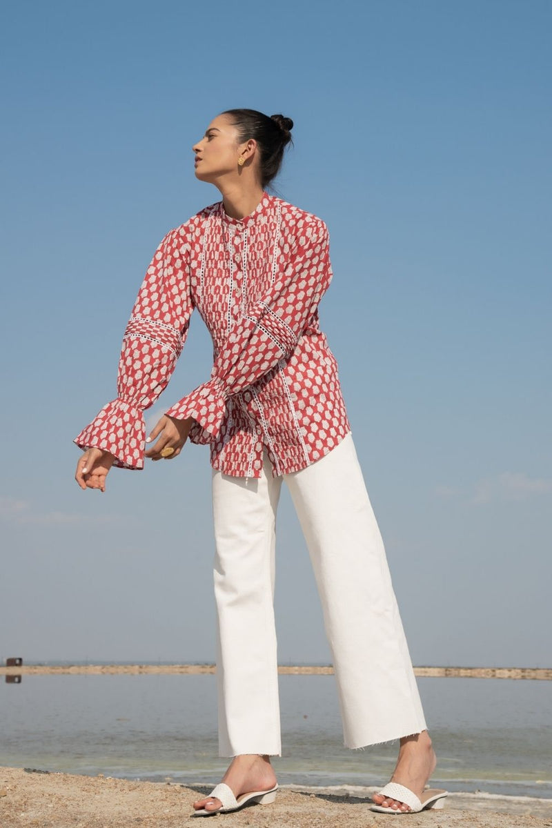 Red Lotus Blouson Top by Marche for women Worldwide