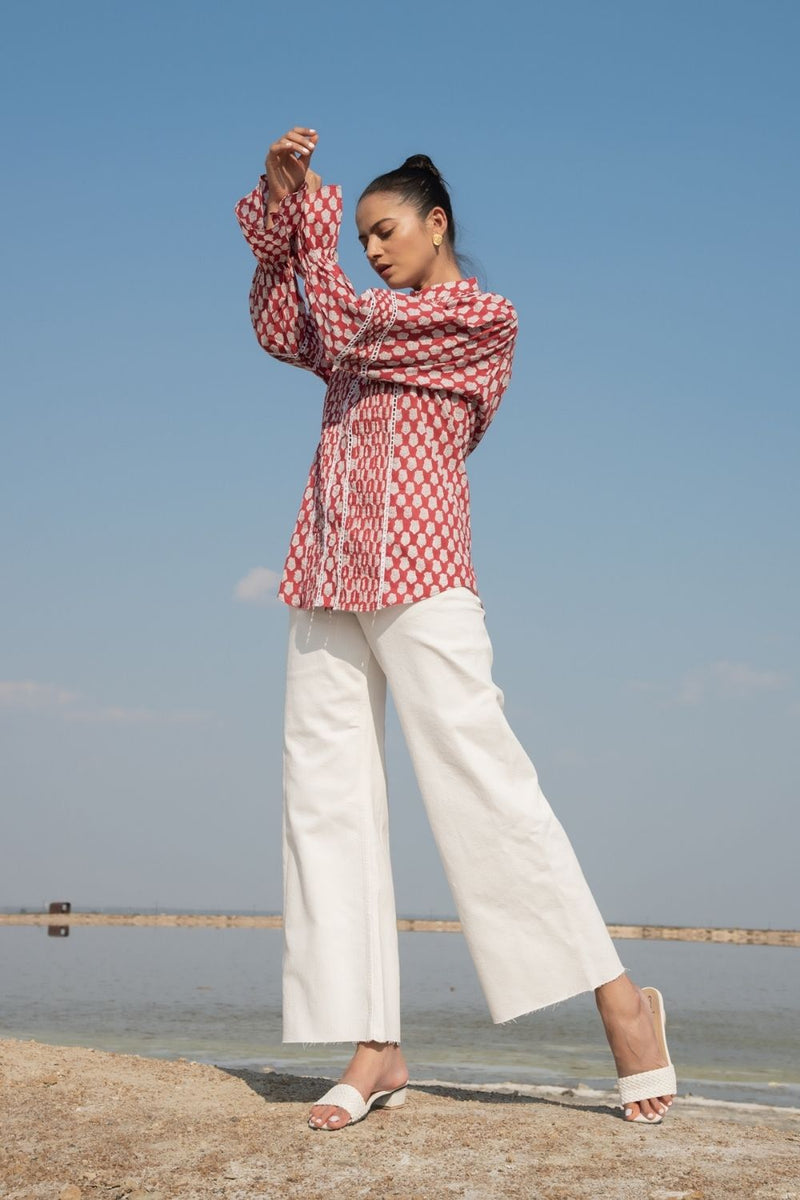 Red Lotus Blouson Top by Marche for women Worldwide
